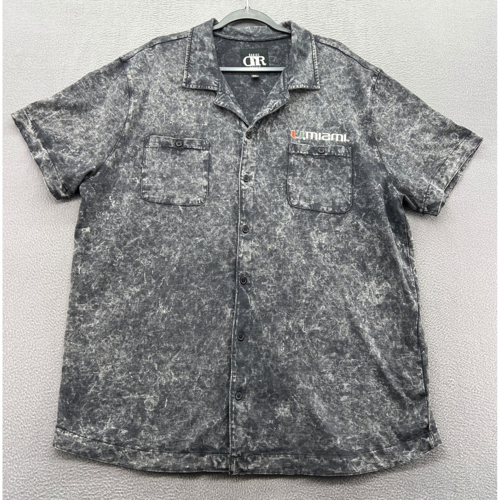 Darius Rucker Miami Hurricanes Acid Wash Button Down Shirt Mens 2XL Black Gray
